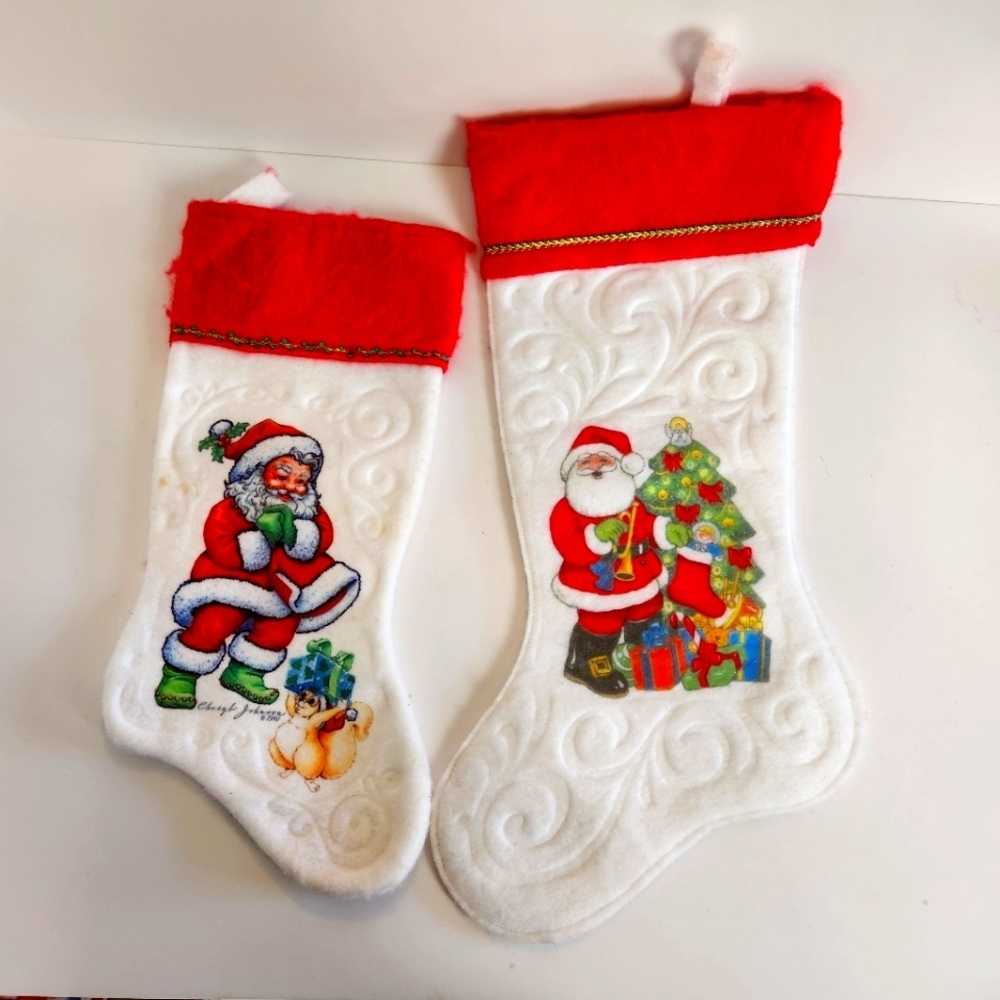 Vintage 90s Santa Christmas Felt Stocking Cheryl Johnson 1990s Kitschy Classic